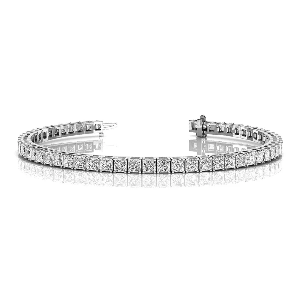 5 To 10 Carat Princess Cut Tennis Lab Grown Diamond Bracelet 14K Gold