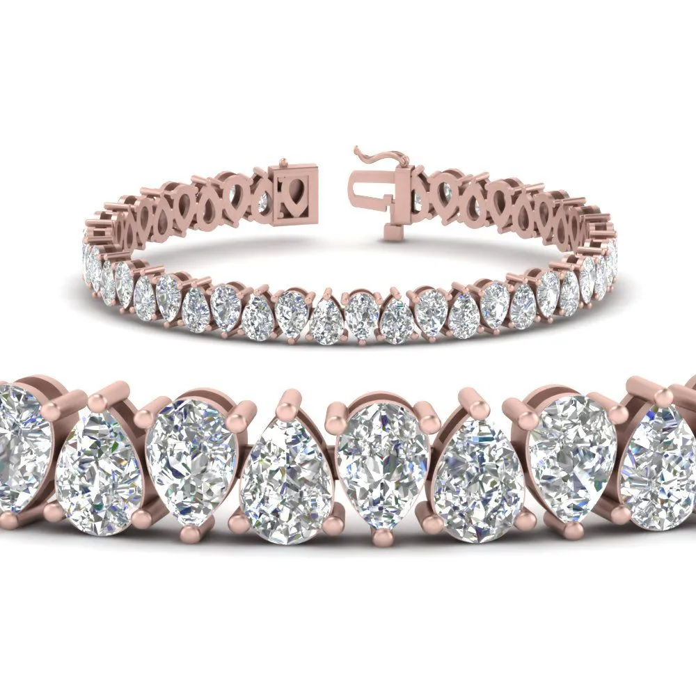 7.50 To 20 Carat Pear Cut Lab Diamond Tennis Bracelet 14K Gold