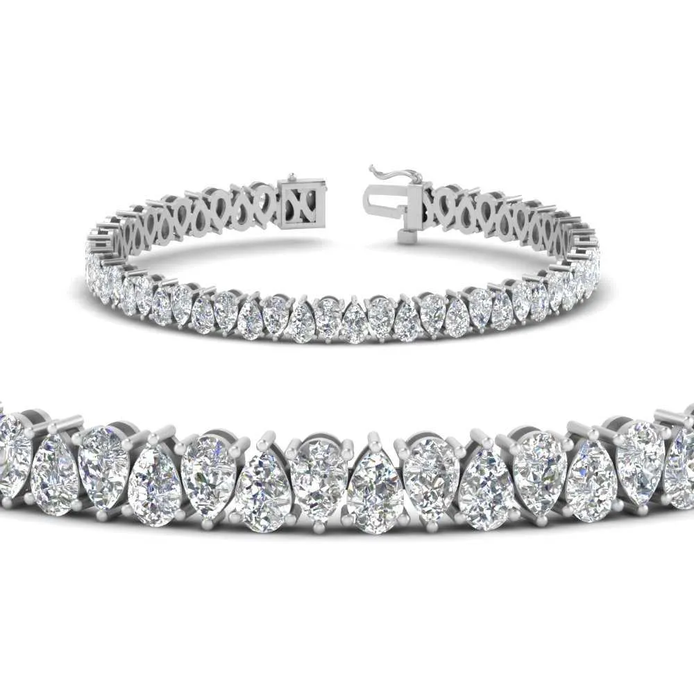 7.50 To 20 Carat Pear Cut Lab Diamond Tennis Bracelet 14K Gold