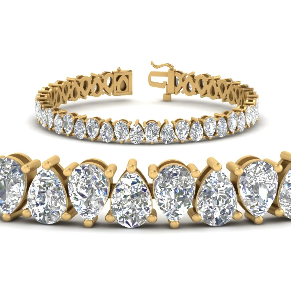 7.50 To 20 Carat Pear Cut Lab Diamond Tennis Bracelet 14K Gold