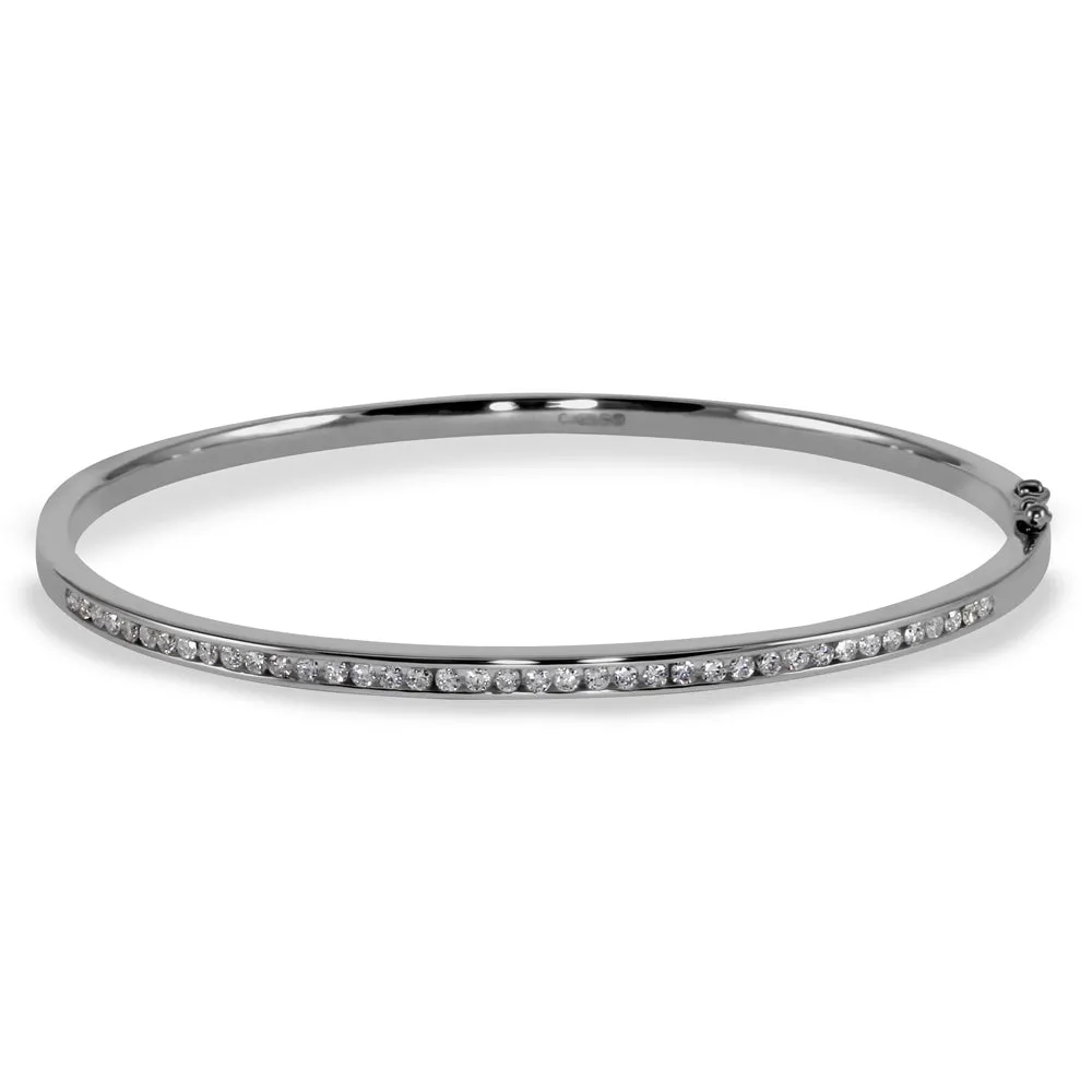 9ct White Gold 0.62ct Diamond Hinged Bangle