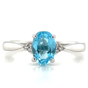 9ct White Gold Earth Grown Oval Blue Topaz and Diamond Ring