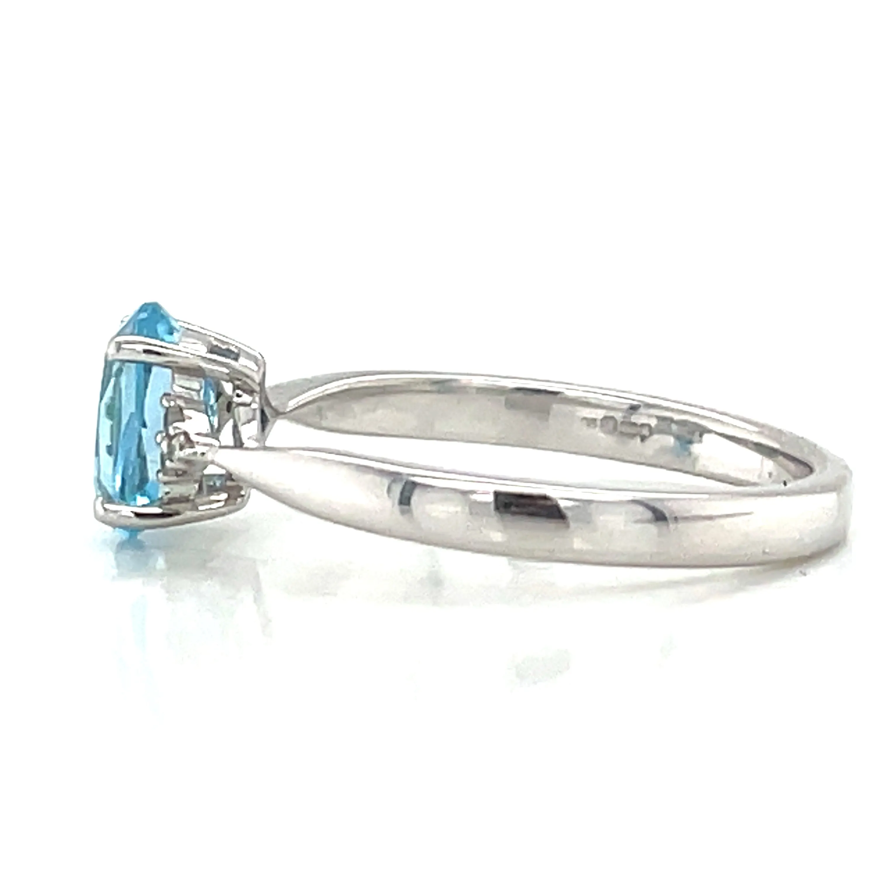 9ct White Gold Earth Grown Oval Blue Topaz and Diamond Ring