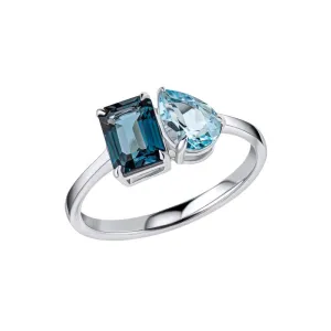 9ct White Gold Toi Et Moi Blue Topaz Ring GR631