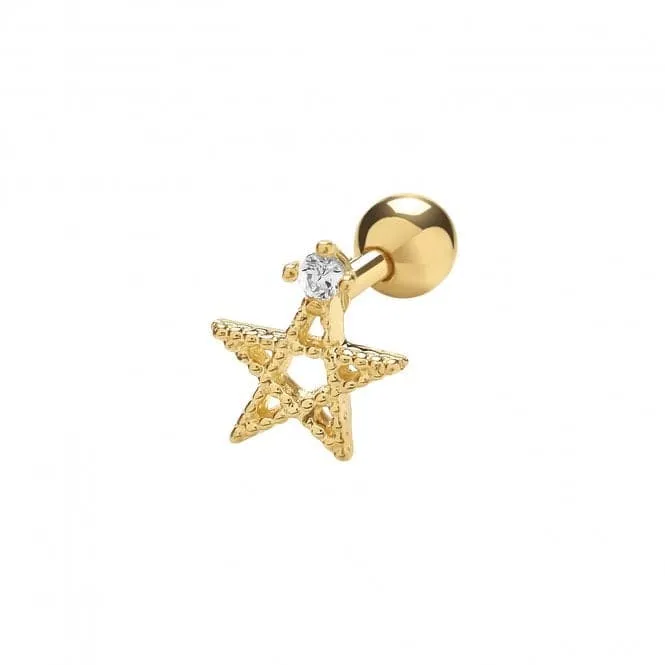 9ct Yellow Gold Star With Single Zirconia Cartilage 6mm Post Stud ES979