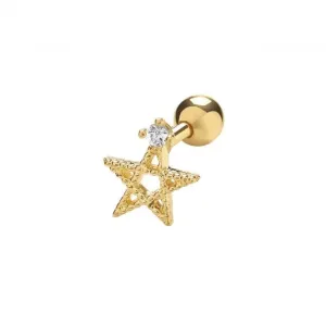 9ct Yellow Gold Star With Single Zirconia Cartilage 6mm Post Stud ES979