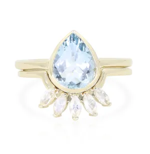 9K Yellow Gold Aquamarine Double Halo Stack