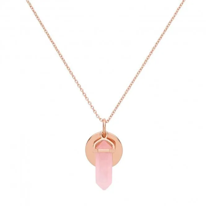 Acotis Silver Necklace Rose Gold Plated & Pink Quartz G3383R