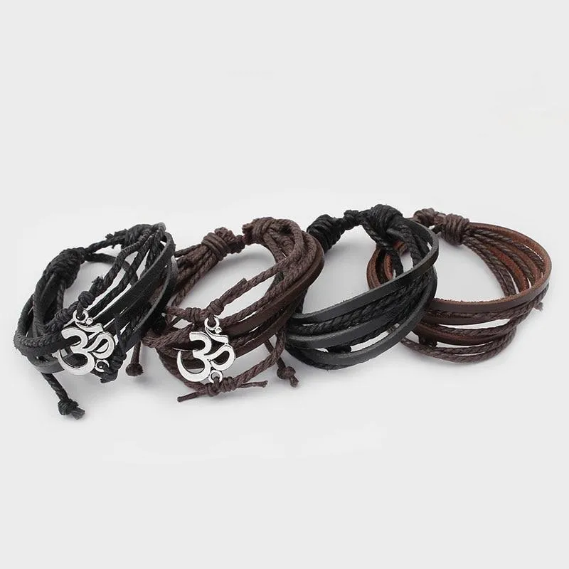 Adjustable Leather OM Bracelet Tibetan Mantra Unisex Bracelet