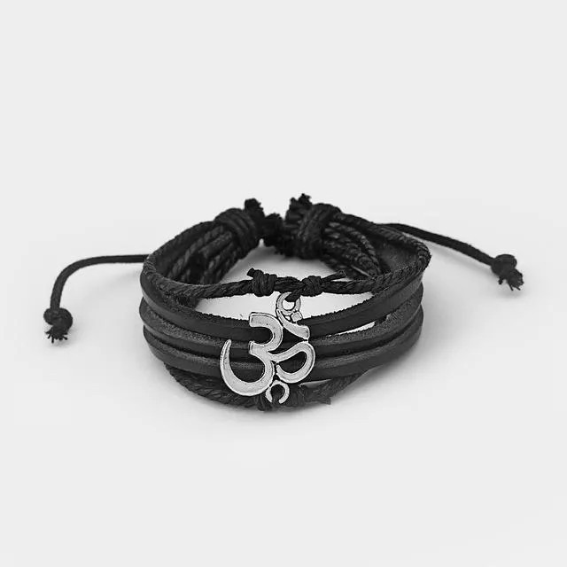 Adjustable Leather OM Bracelet Tibetan Mantra Unisex Bracelet