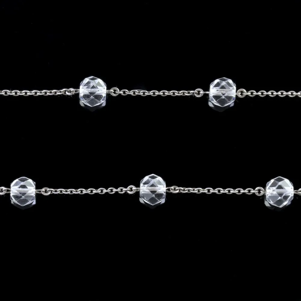 Antique Victorian Long Silver Rock Crystal Necklace Circa 1900 K.Uyeda