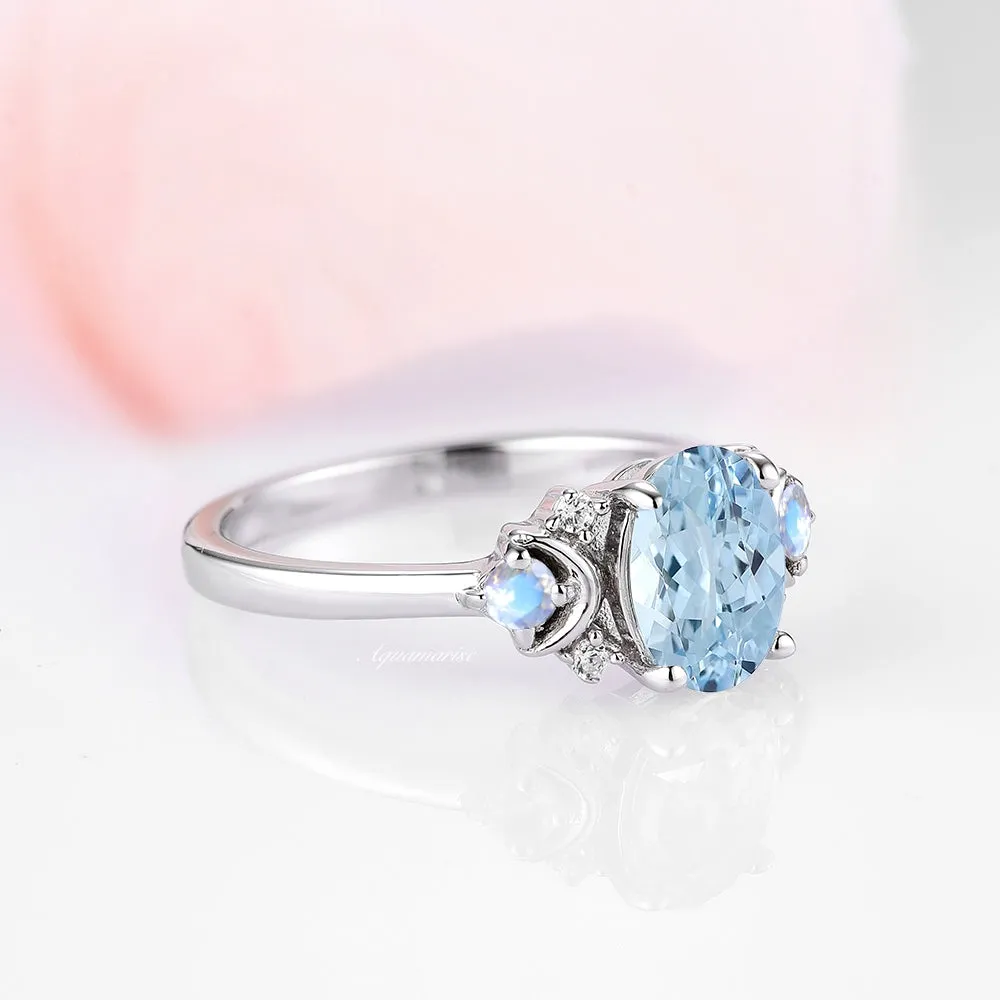 Aquamarine & Moonstone Ring- 925 Sterling Silver