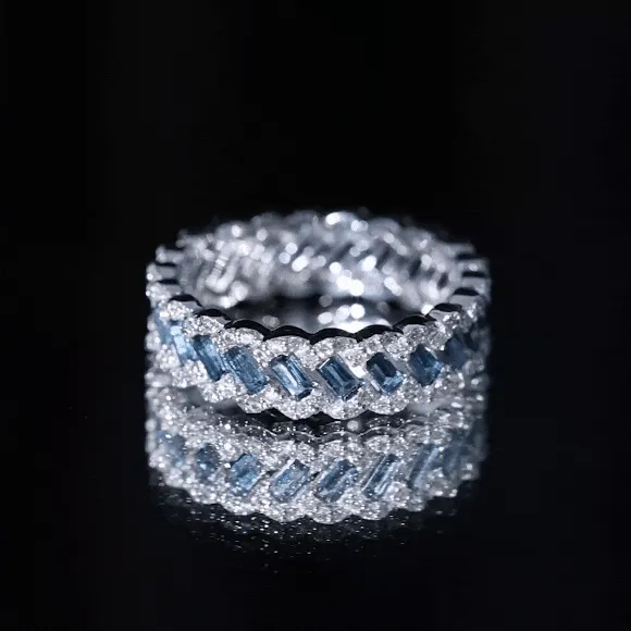 Baguette Cut London Blue Topaz and Diamond Braided Eternity Band