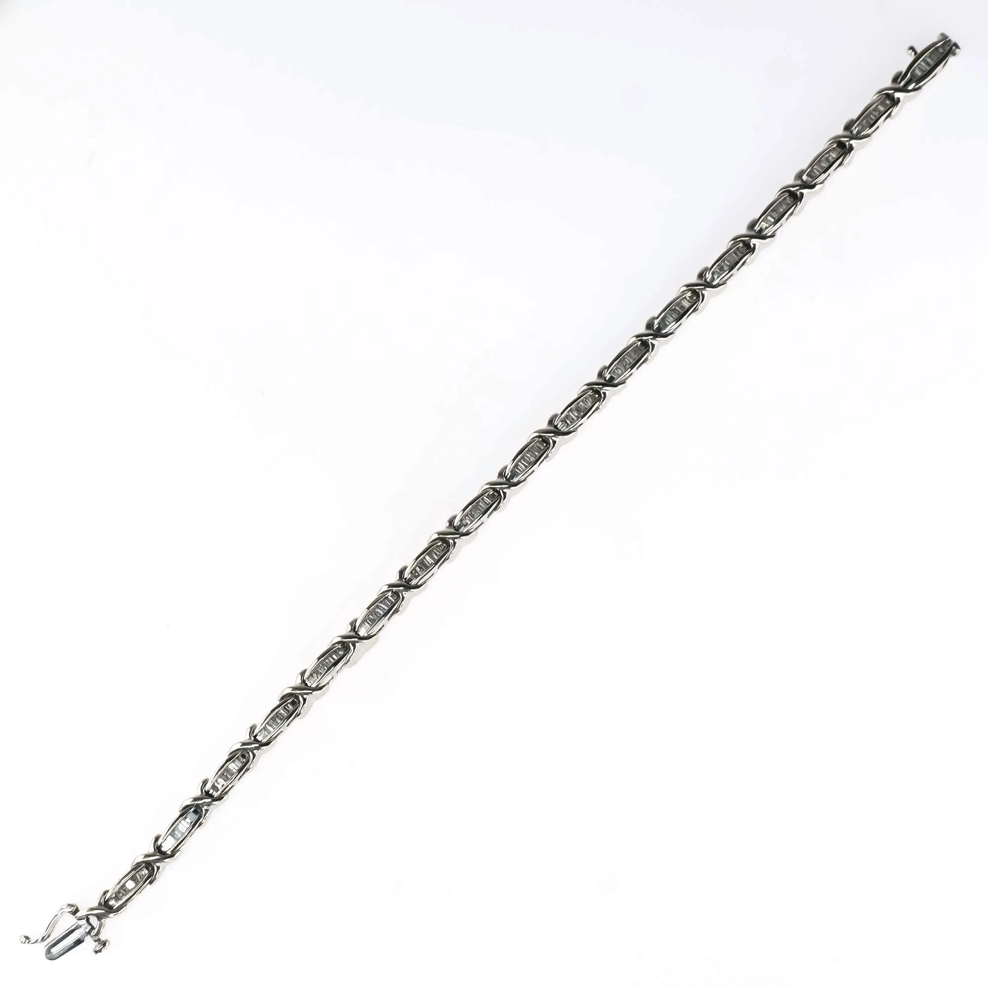 Baguette Diamond X and Bar Tennis Bracelet in 10K White Gold