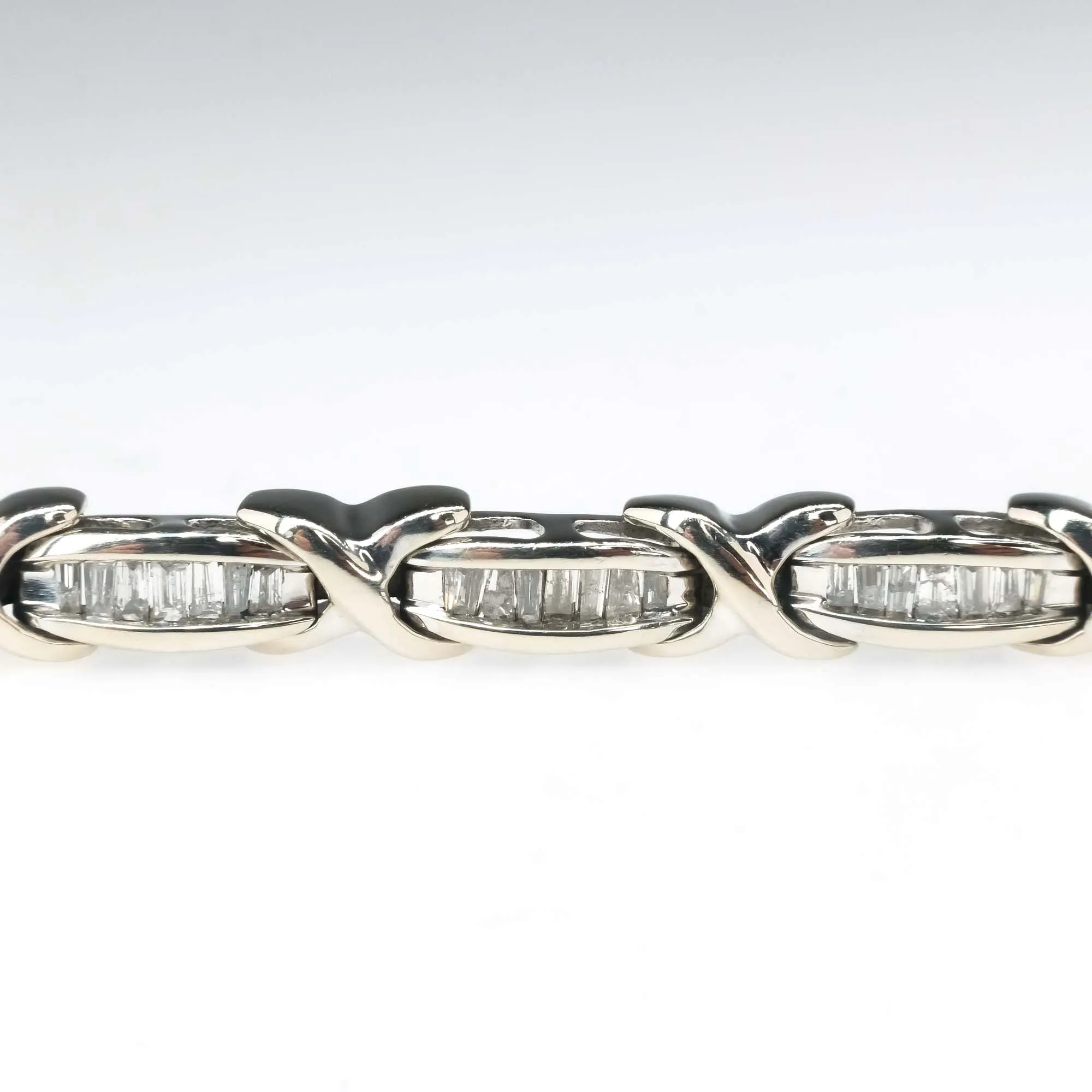 Baguette Diamond X and Bar Tennis Bracelet in 10K White Gold