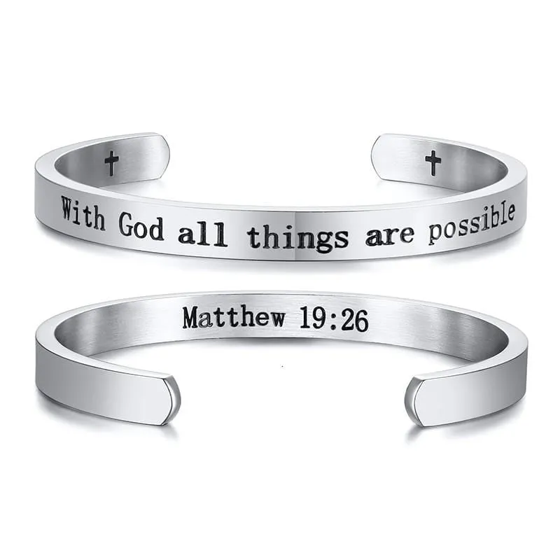 Bible Verse Bracelet <br> Matthew 19:26 (Cuff)