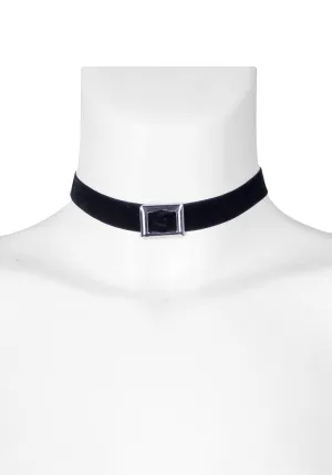 Black and Silver Velvet Buckle Choker