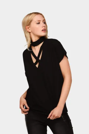 Black Cross Neck Choker Top