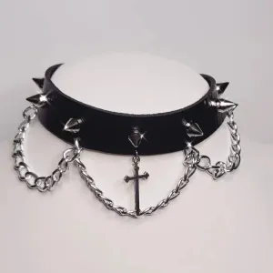 Black Cross Spike Chain Choker