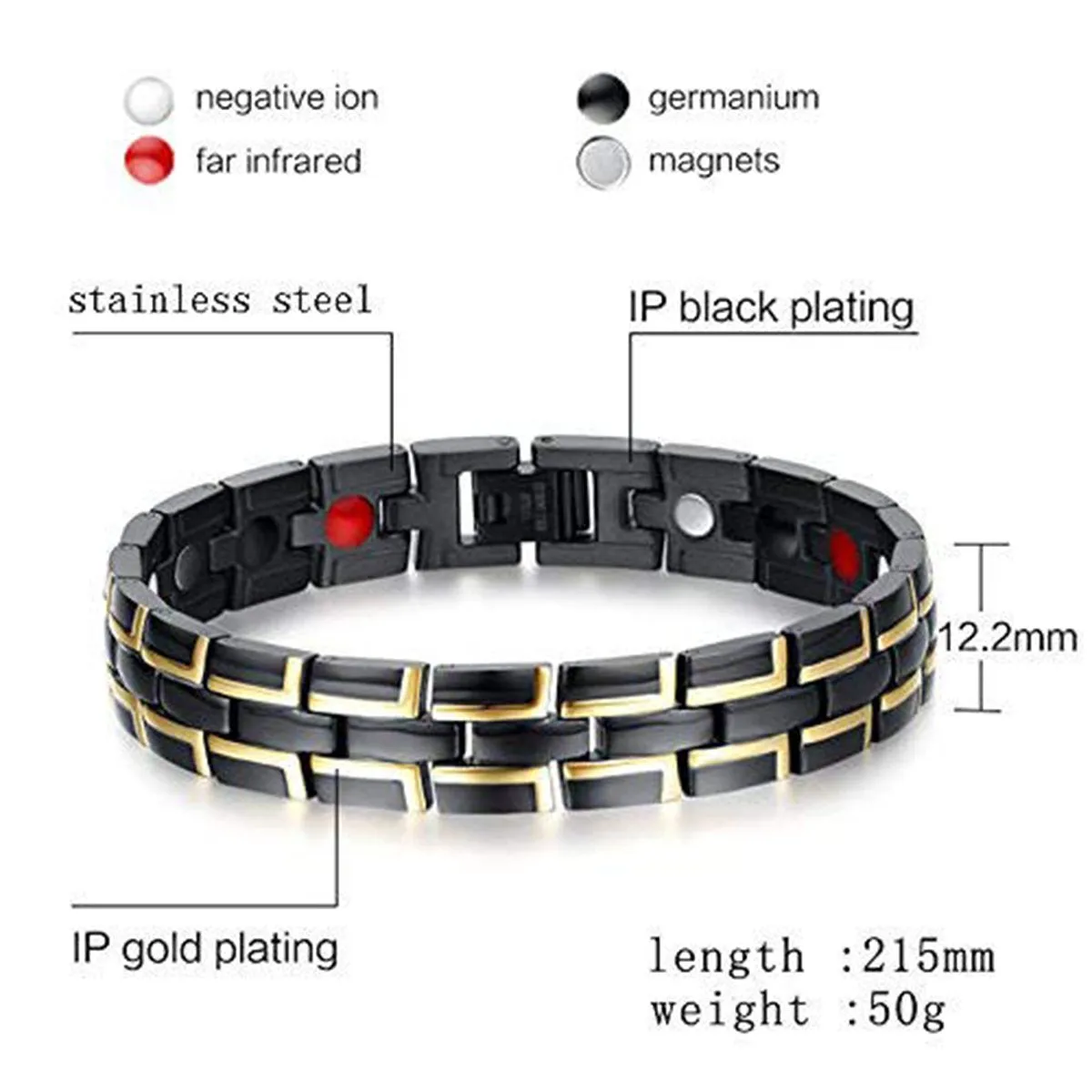 Black Stainless Steel Magnet Health Care Therapy Bio Energy Bracelet