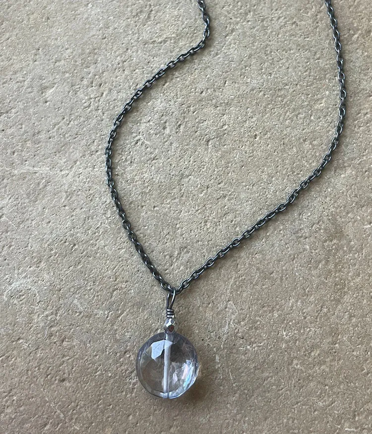 Blue Quartz Circle Drop Necklace