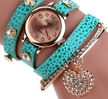 Brand watch lychee diamond pendant PU winding bracelet watch