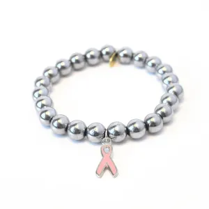 Breast Cancer Awareness Hematite Bracelet