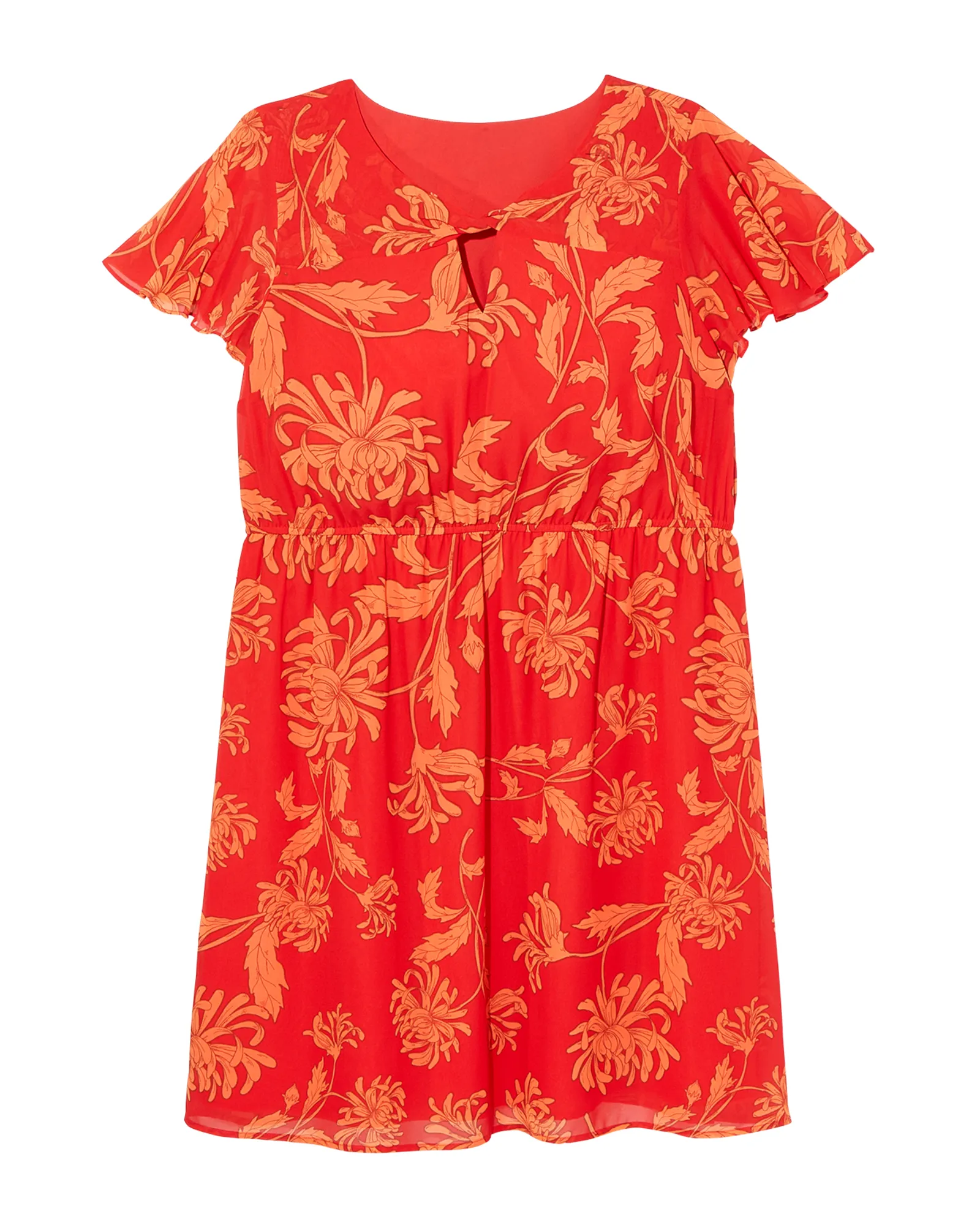 Bridgeport Short Flutter Sleeve Twist Neck Fit and Flare Dress | Coral