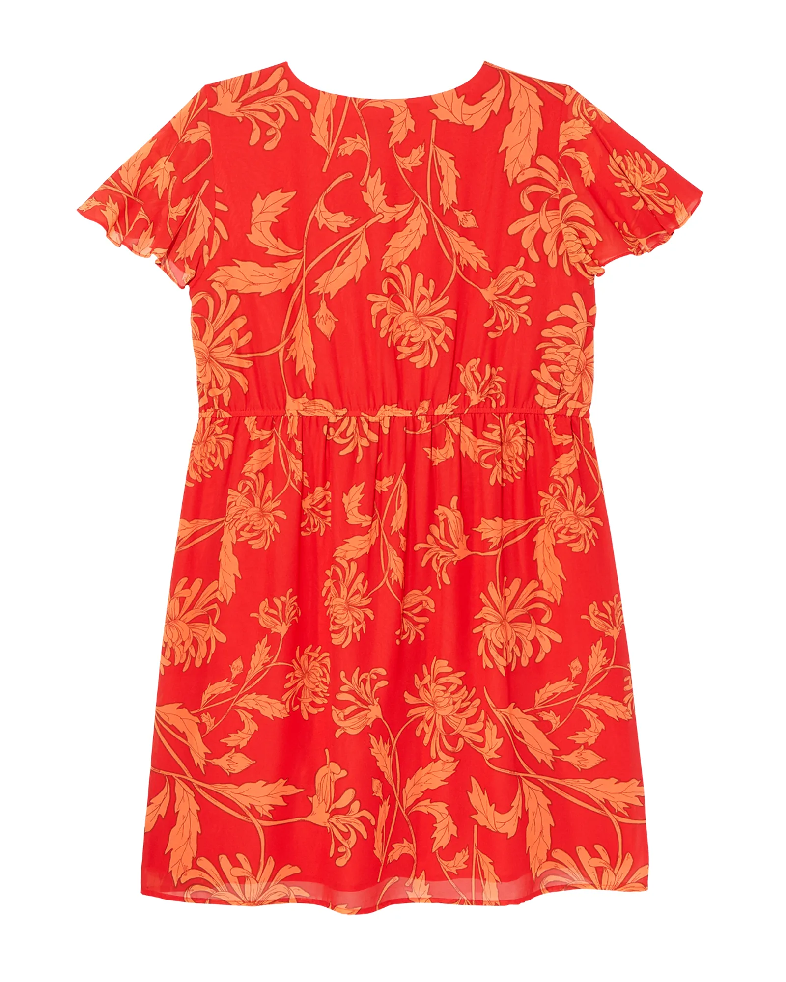 Bridgeport Short Flutter Sleeve Twist Neck Fit and Flare Dress | Coral