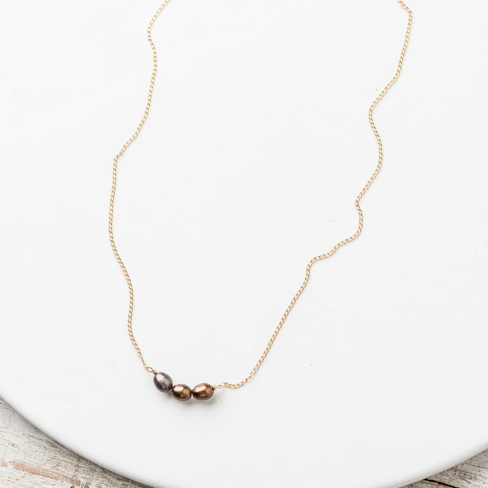 Brown Pearl Mini Arch Necklace on Curb Chain