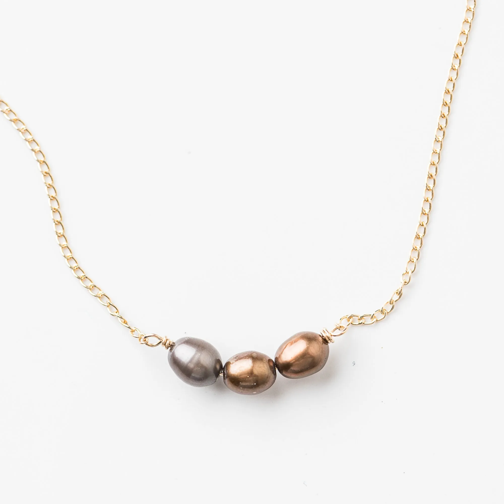 Brown Pearl Mini Arch Necklace on Curb Chain