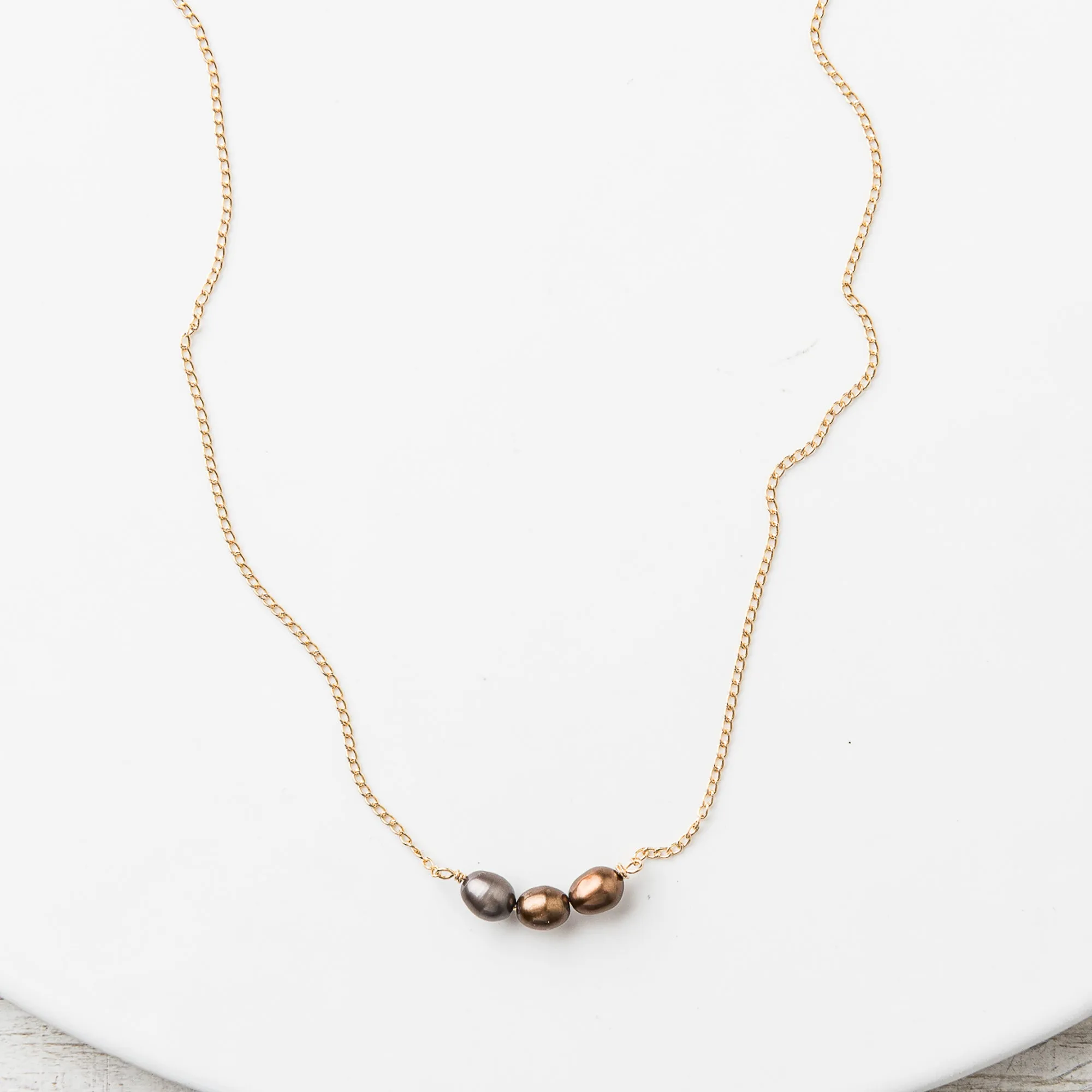 Brown Pearl Mini Arch Necklace on Curb Chain