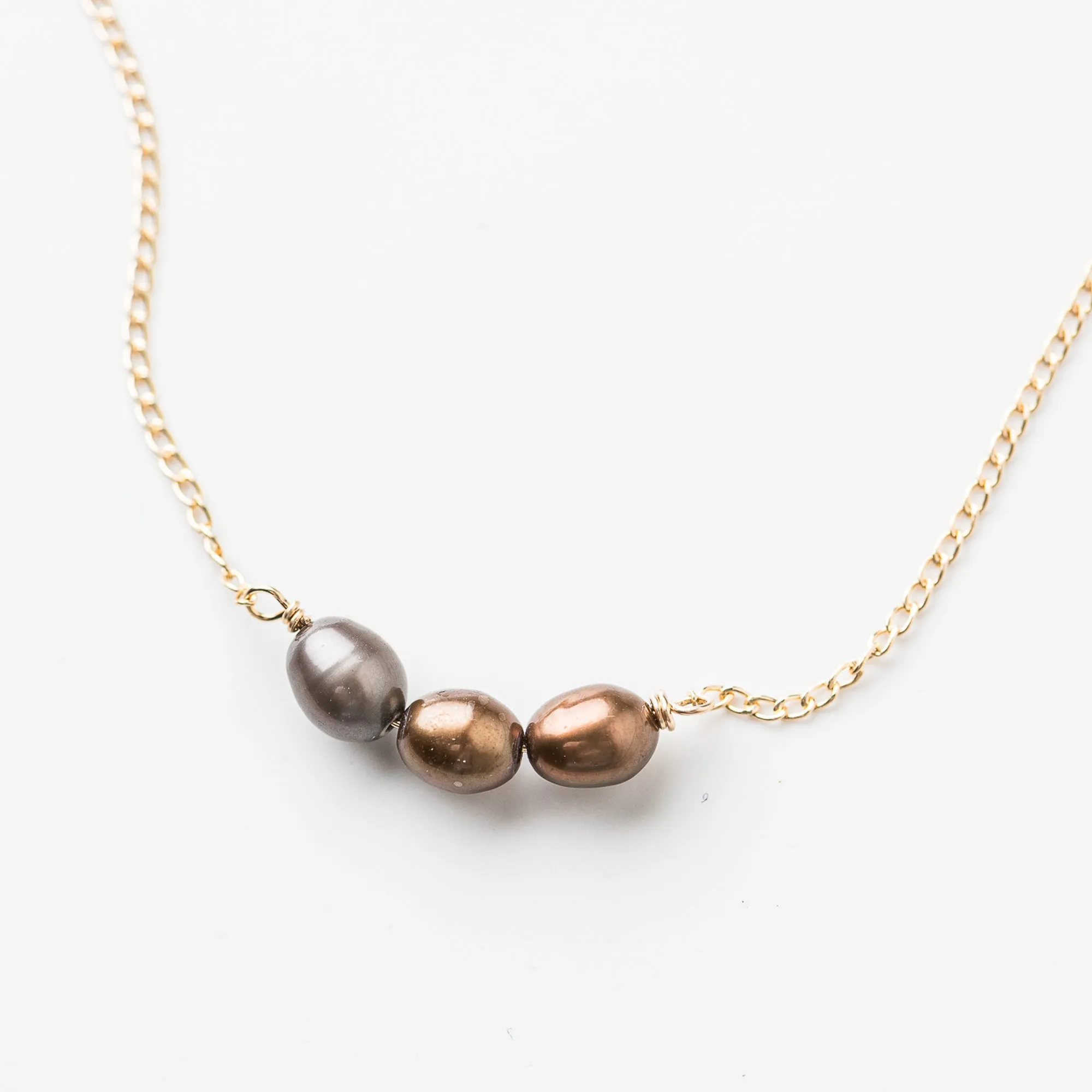 Brown Pearl Mini Arch Necklace on Curb Chain