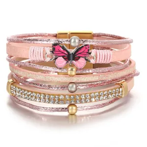 'Butterfly' Charm Cuff Bracelet - pink