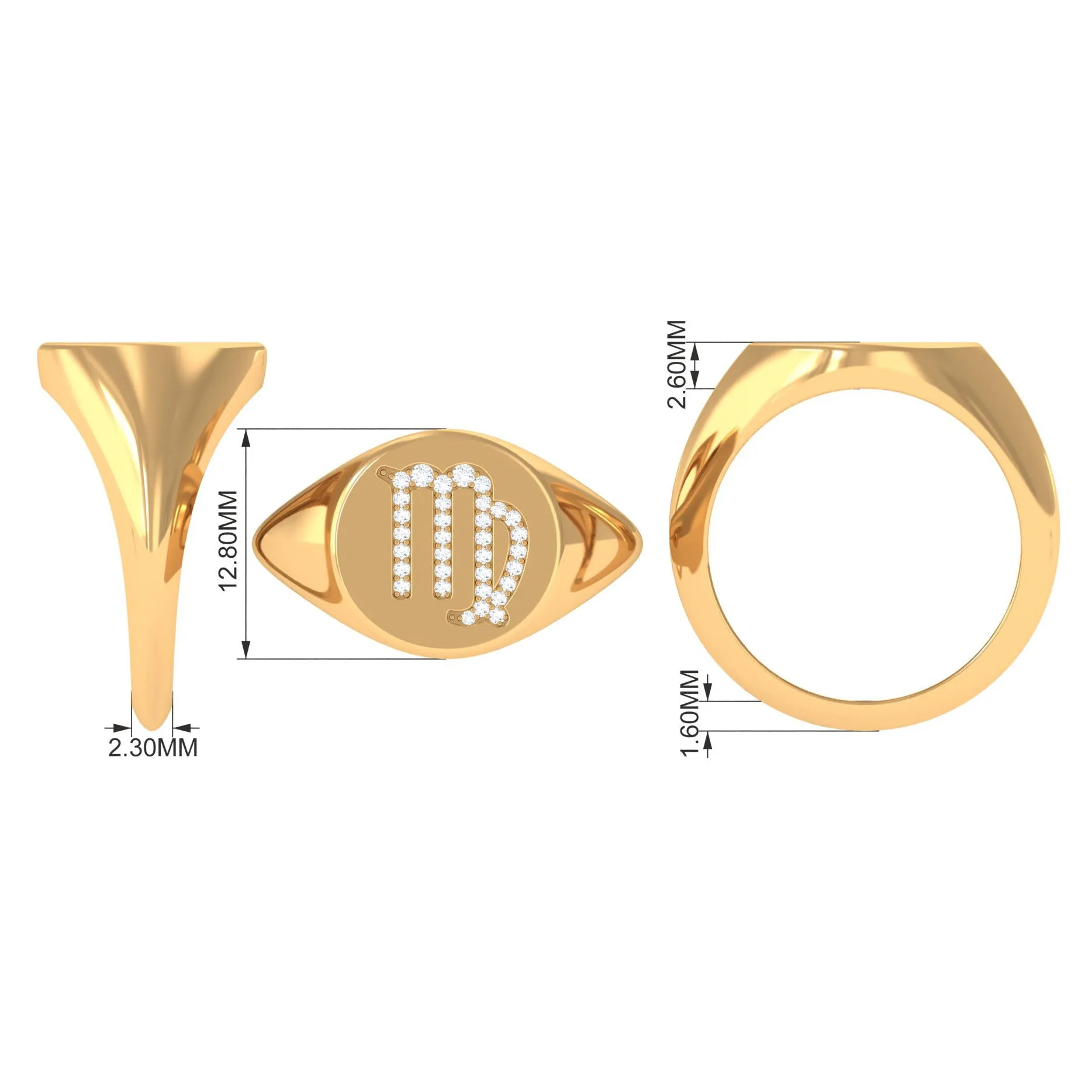 Certified Cubic Zirconia Virgo Zodiac Signet Ring