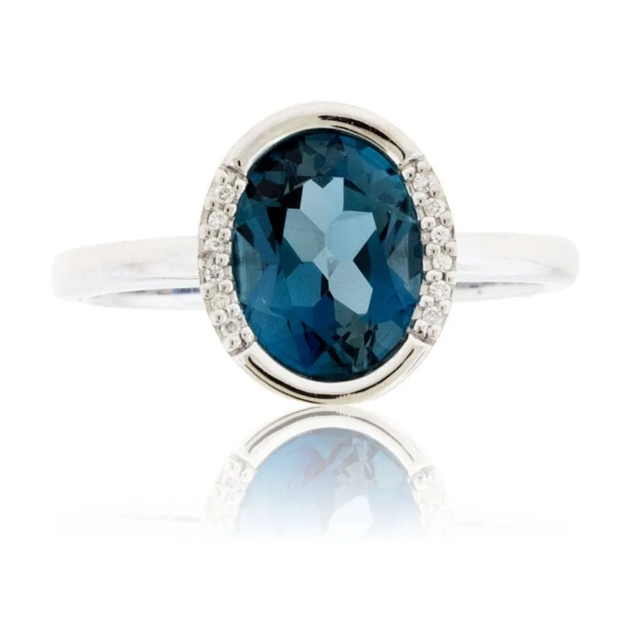 Checkerboard Cut London Blue Topaz Half Halo Style Ring