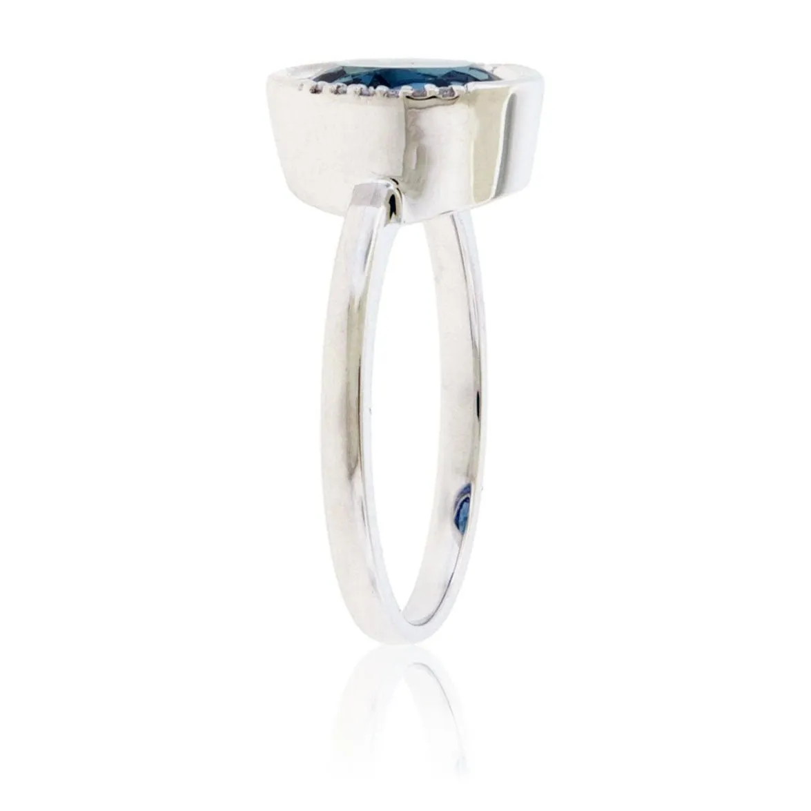 Checkerboard Cut London Blue Topaz Half Halo Style Ring