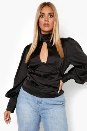 Choker Satin Keyhole Blouse