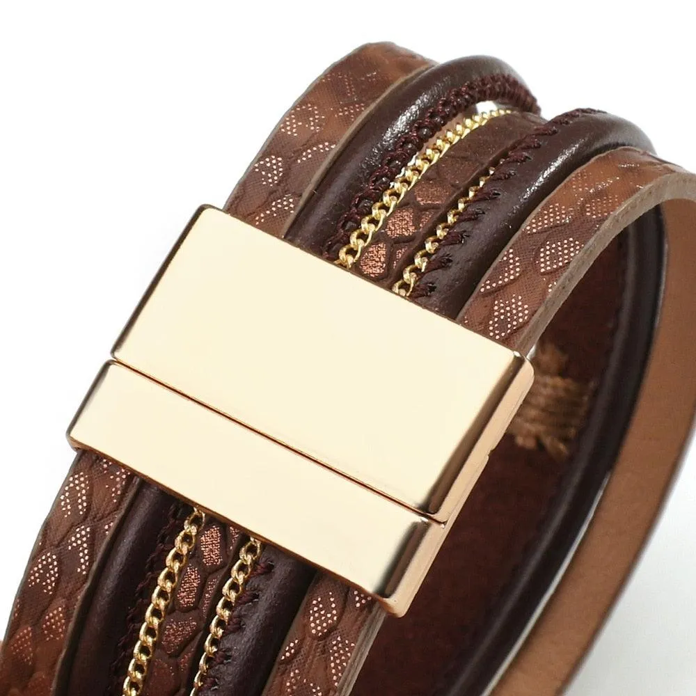 'Cross' Charm Cuff Bracelet - brown