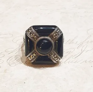 Crossed Black Onyx Ring