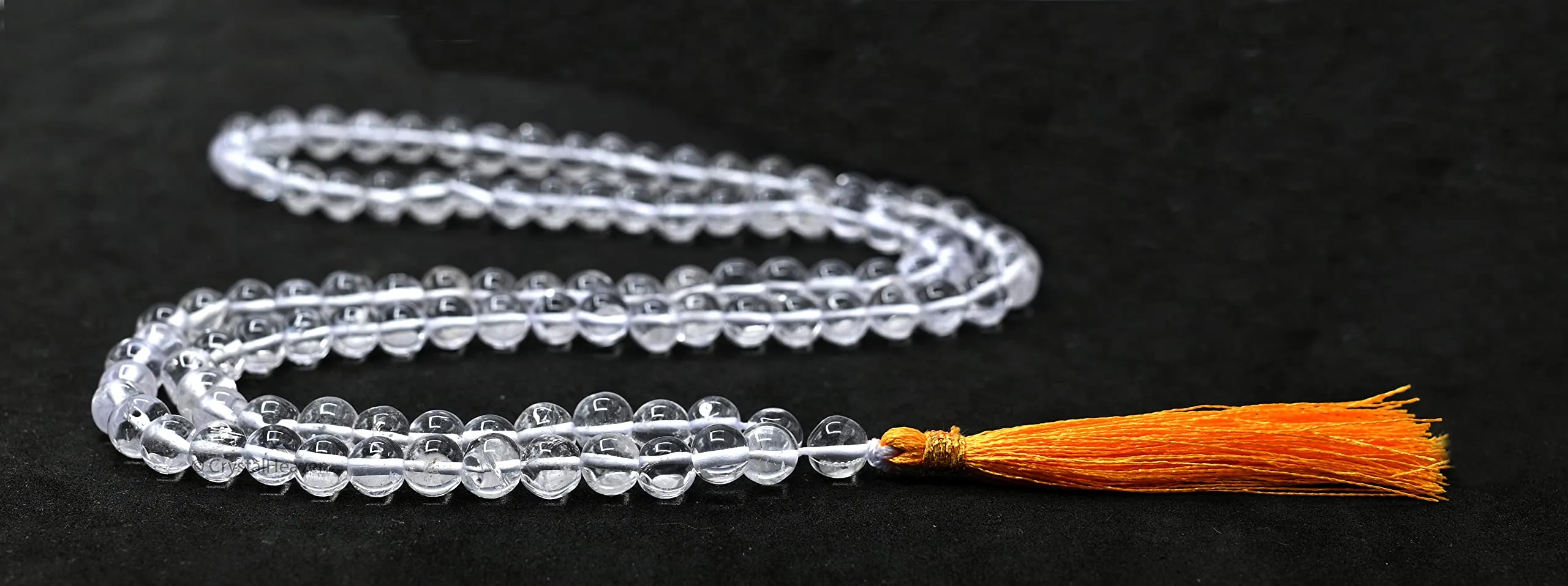 Crystal Heaven Sphatik Mala 108 Beads Original Japa Prayer Beads-Spatik Mala Healing Gemstone Clear Quartz For Yoga Meditation Spiritual Reiki Feng Shui (7Mm Beads)