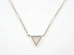 Cute Dainty Triangle Shape CZ With Mother Of Pearl Gold Tone Silver Necklace