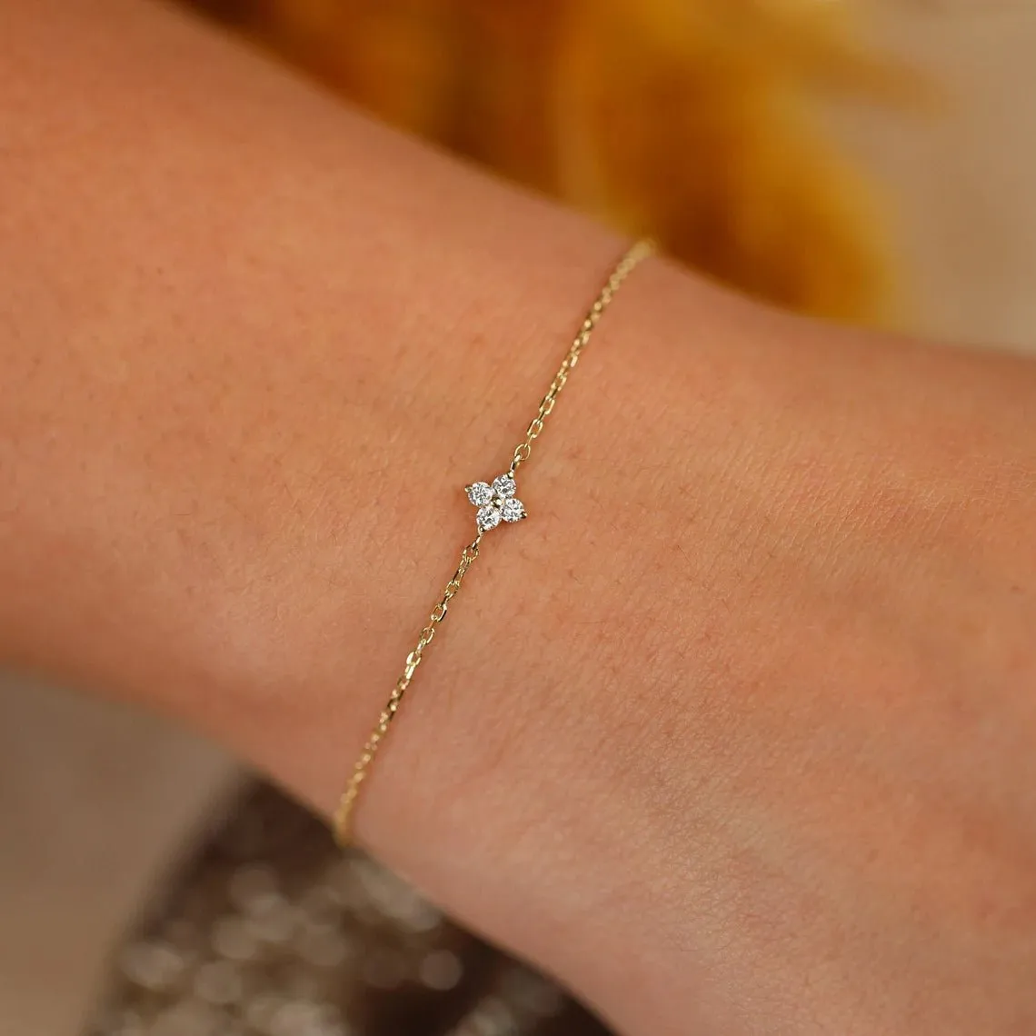 Dainty Diamond Clover Bracelet, Amy