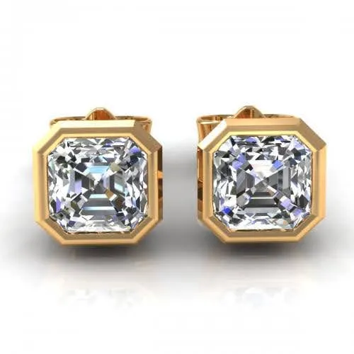 Delightful 0.50CT Asscher Cut Diamond Stud Earrings in 14KT Yellow Gold