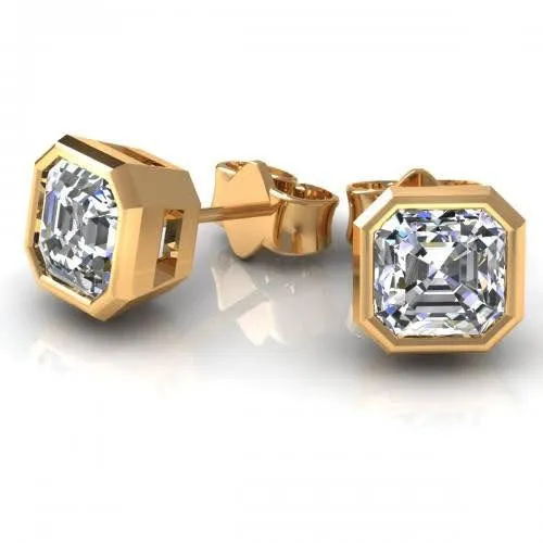 Delightful 0.50CT Asscher Cut Diamond Stud Earrings in 14KT Yellow Gold