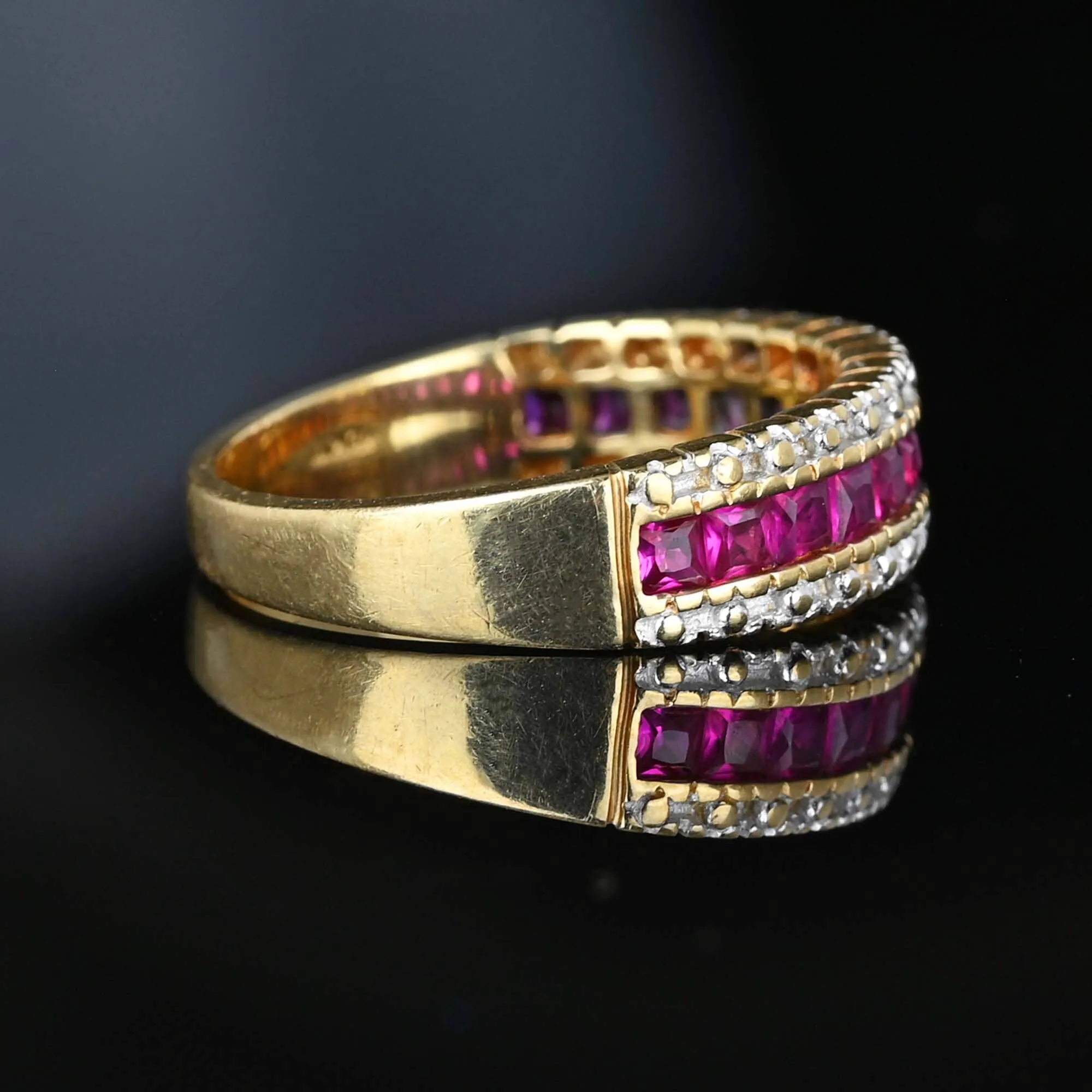 Diamond Carre Ruby Half Eternity Ring Band in Gold