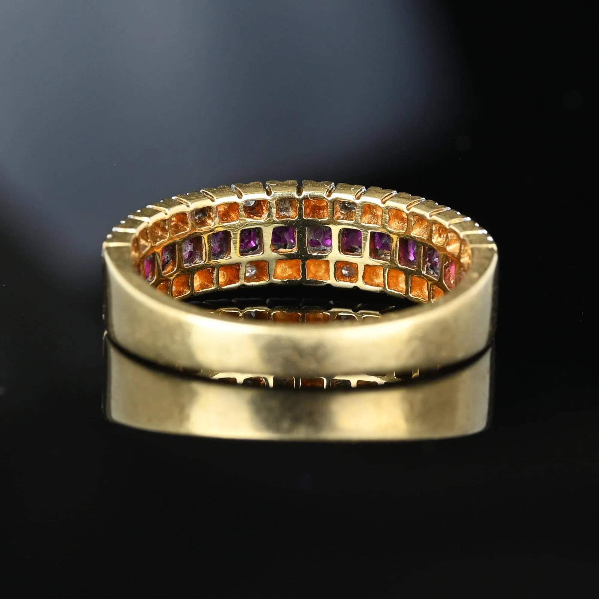 Diamond Carre Ruby Half Eternity Ring Band in Gold