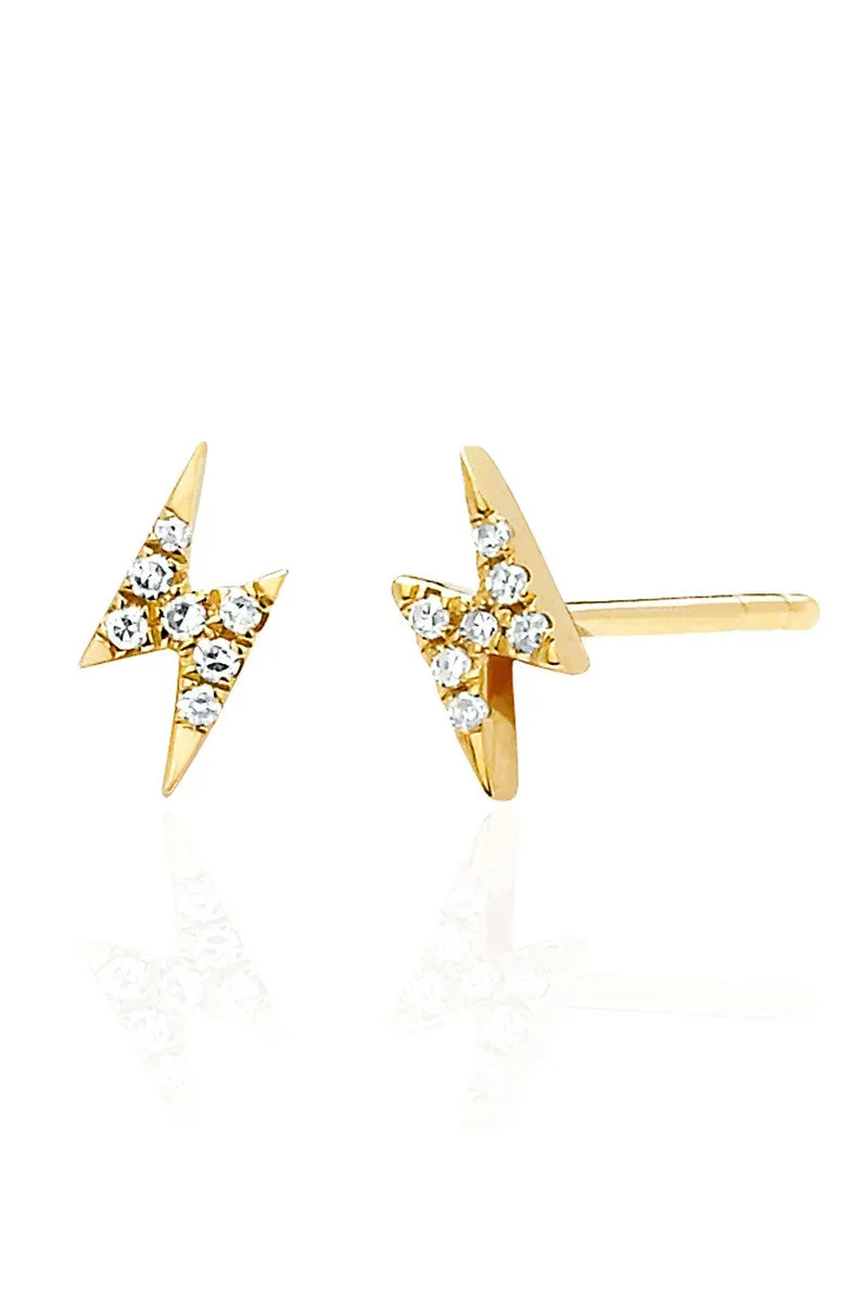 Diamond Lightning Bolt Studs - Yellow Gold