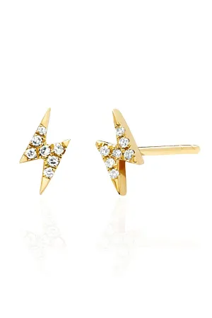 Diamond Lightning Bolt Studs - Yellow Gold