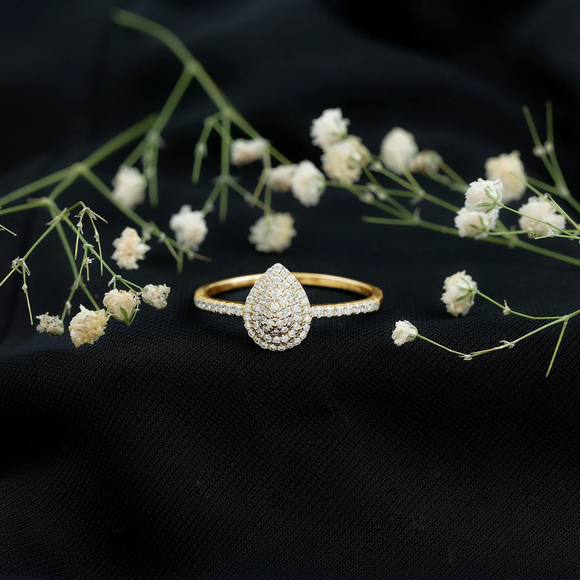 Double Halo Moissanite Teardrop Engagement Ring in Gold